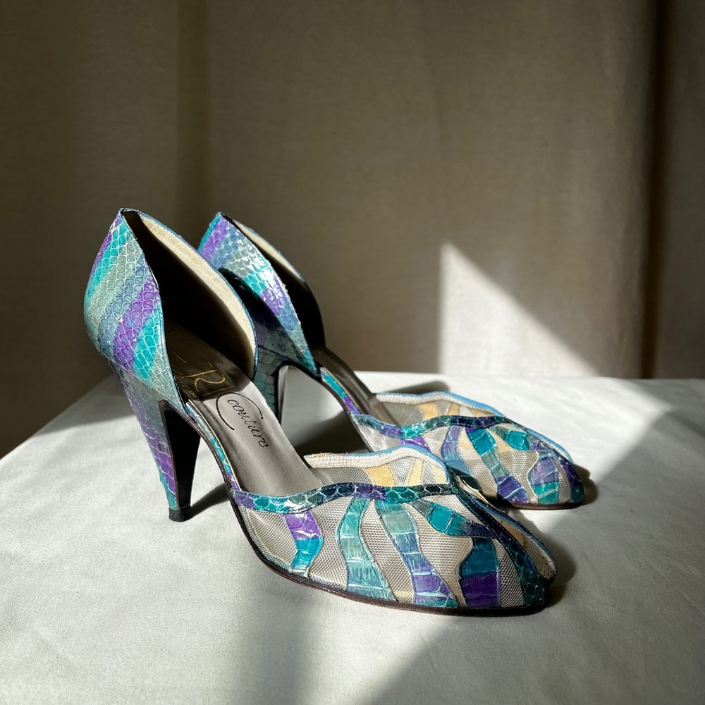 Vintage Stuart Weitzman Snakeskin Mesh D'Orsay Heels Size 7‎ Multicolor
